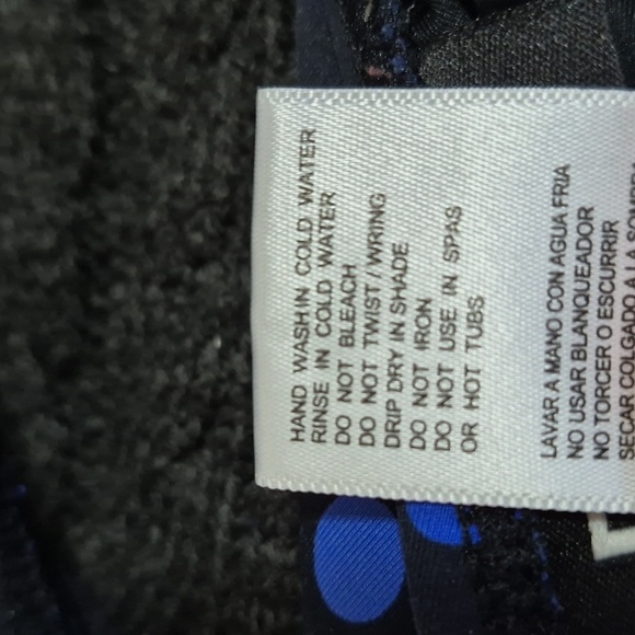 DKNY One Piece Swimsuit Black/Blue Polka Dot Side Ruching V Neck Swimwear Sz 10 - Picture 11 of 15